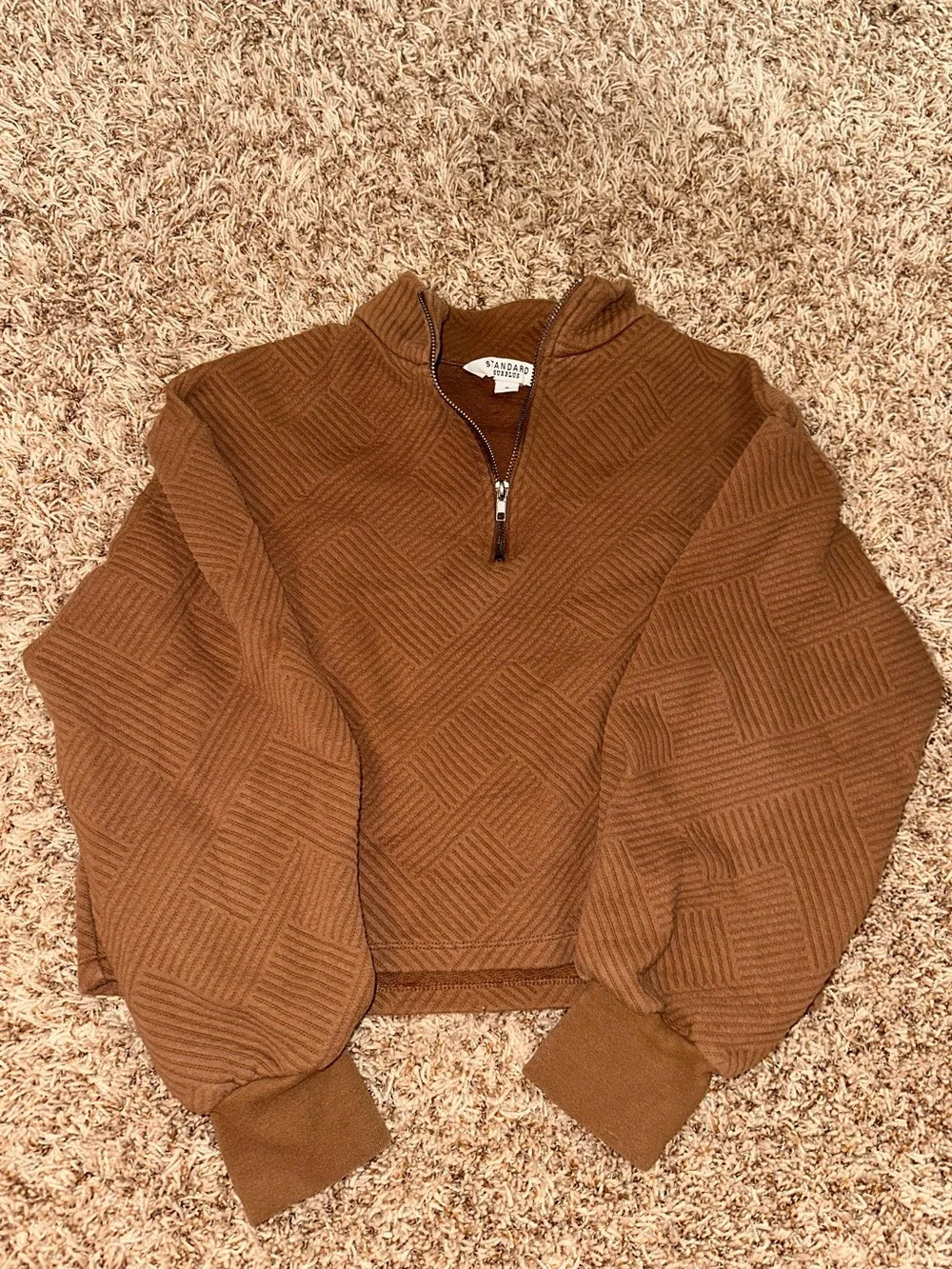 Quarter-Zip Textured Hoodie - Brown